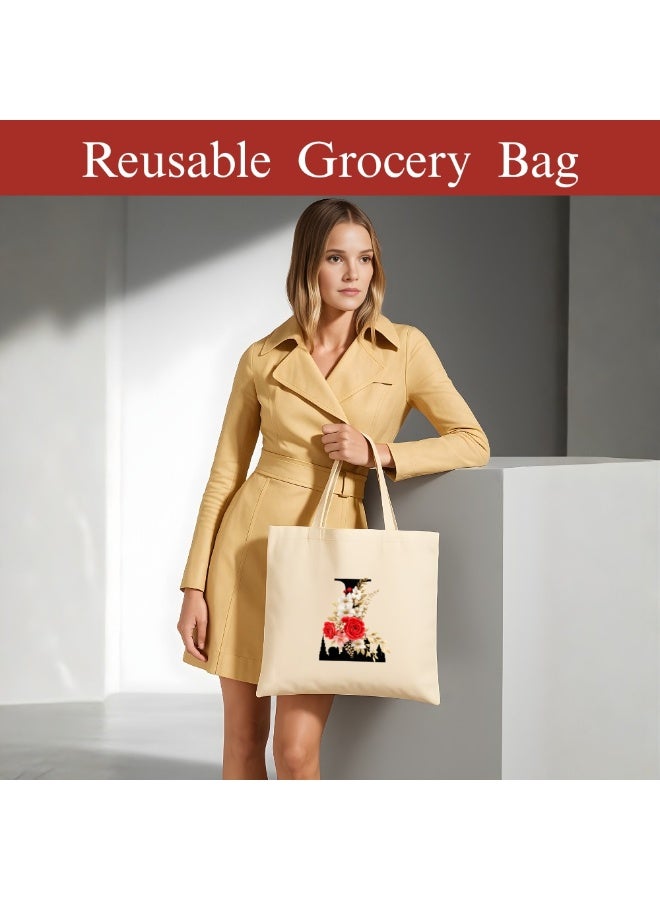 PRINTSHOP4ME Floral Initial Tote Bag A To Z – Cotton Canvas Reusable Tote With Alphabet Print For Grocery, Market And Daily Use - Image 2